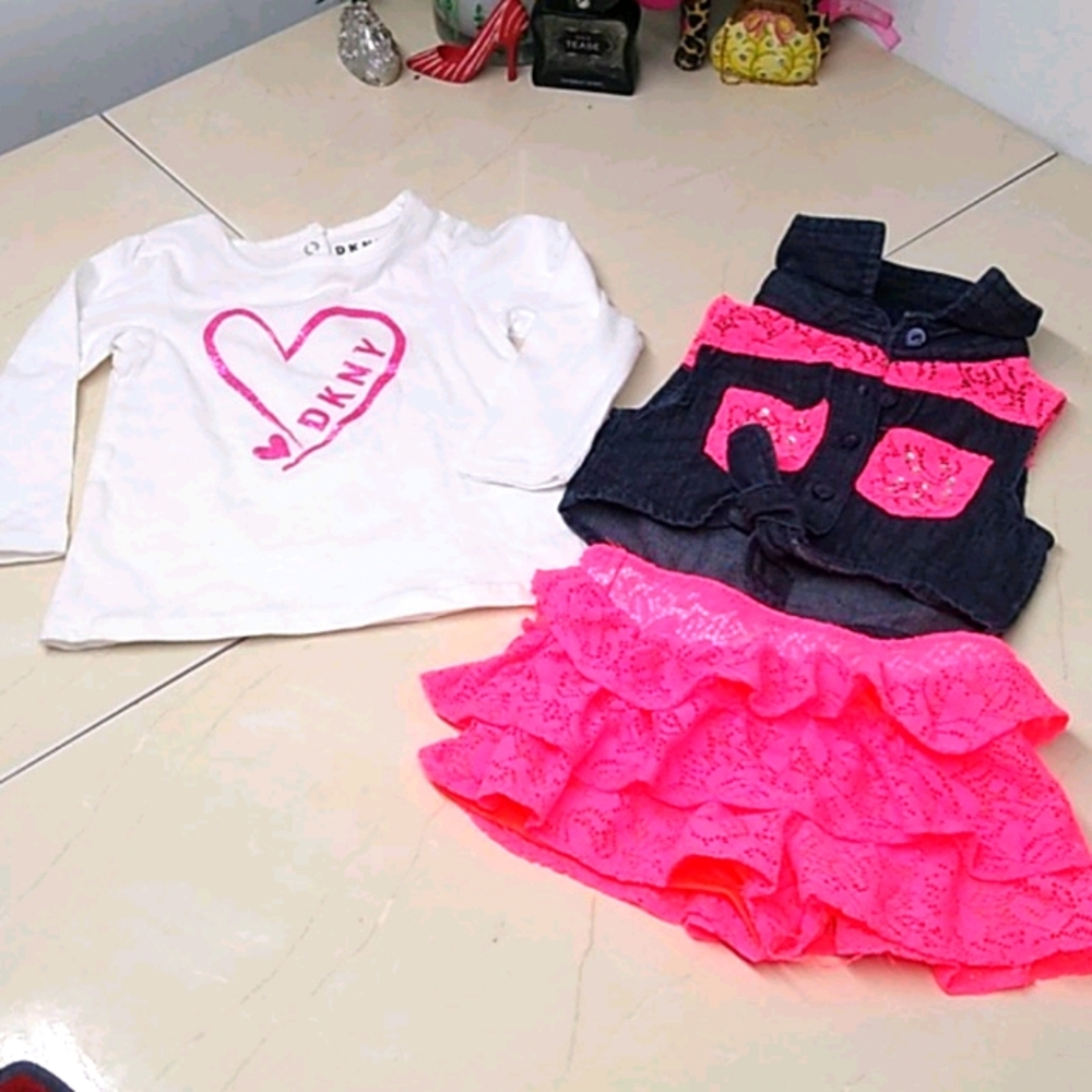 🔴 DKNY & Pink House Top w/Jeans Top & Skorts
